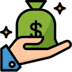 Bag of money in hand icon.